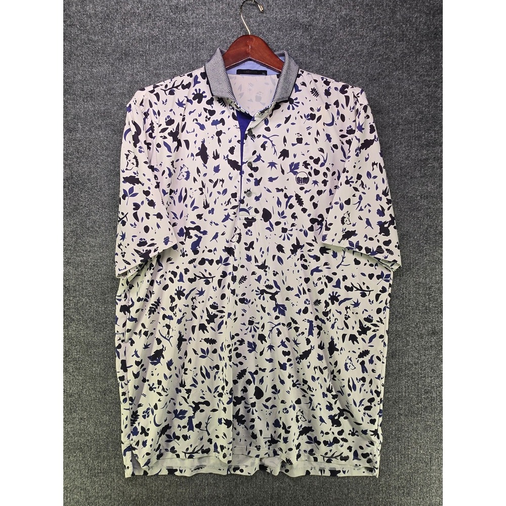 Greyson Mens XL Golf Polo Shirt Purple Navy Botanical Print Performance XL